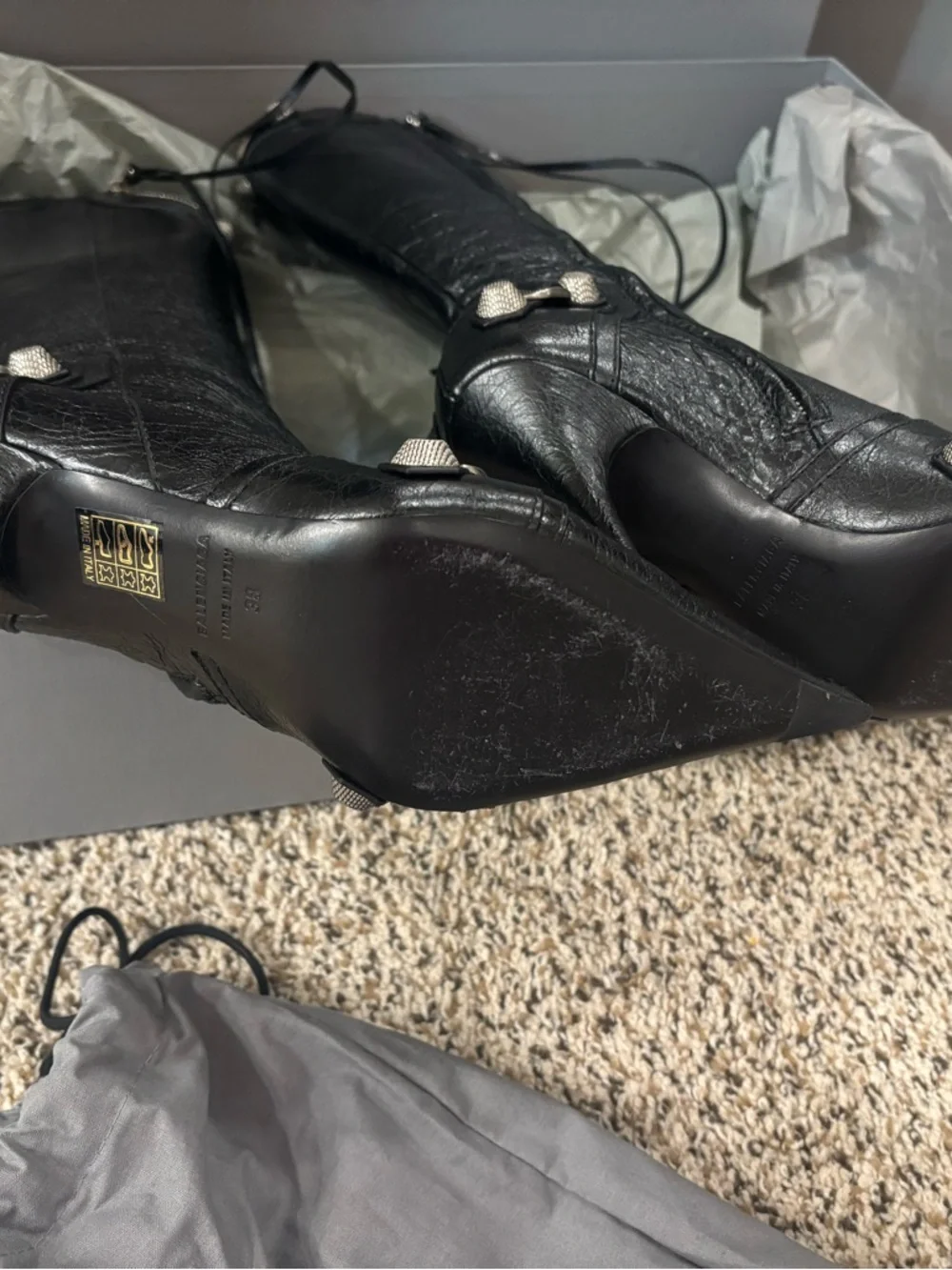 Balenciaga Black Leather cagole Pointed Stiletto Boots - Picture 2 of 5